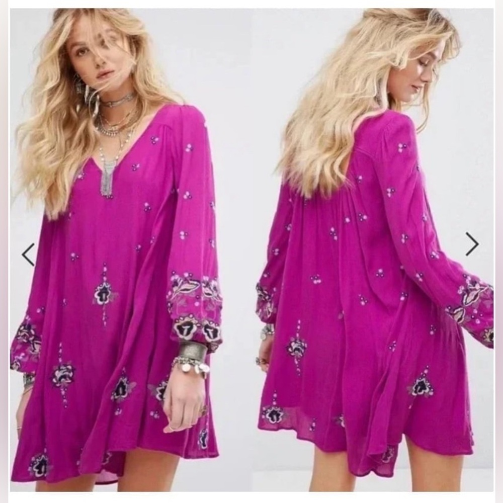 Free People Embroidered lilac boho mini dress
